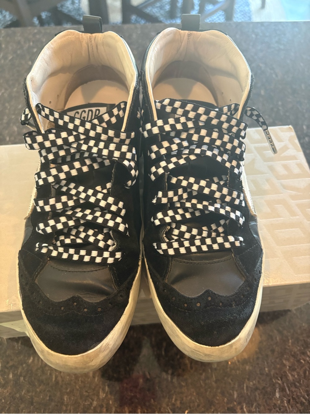Golden Goose Black & White Star High-Top Sneakers - Picture 2 of 5